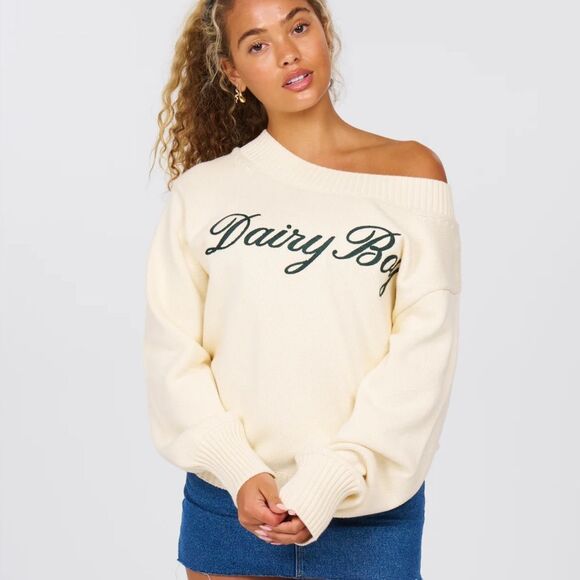 Dairy Boy Southport Off-Shoulder Knit Off White Medium NWT in packaging